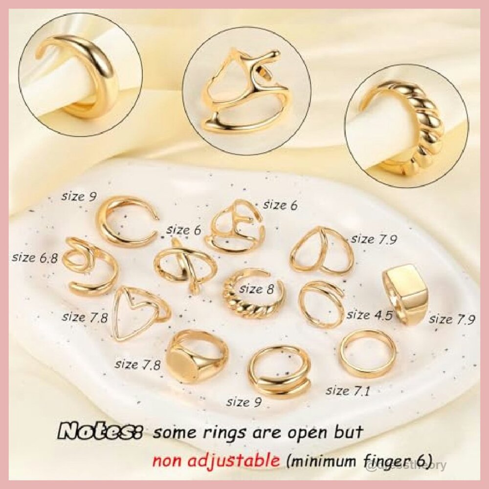 12-Piece Gold Plated Stackable Ring Set, Adjustab… - image 6